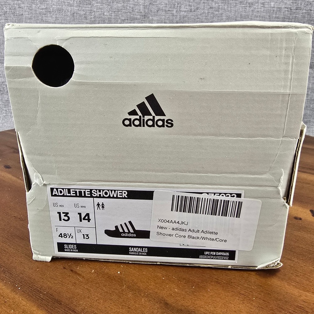 Adidas Adilette Shower Slides Mens 13 Core Black White GZ5922 Cloudfoam Sandals - Picture 5 of 14